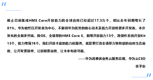 华为在HDC2021发布全新HMS Core 6，宣布跨OS能力开放