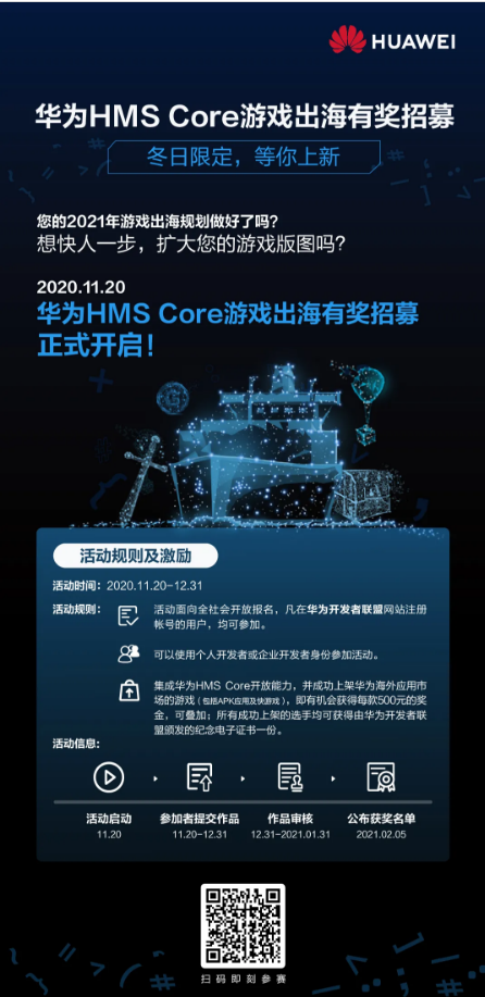 华为HMS Core出海游戏大招募,丰厚奖金等你来!